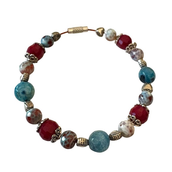 Faceted Stone Bead and Tibetan Silver Twist Lock Bracelet Artisan Made - Picture 4 of 4